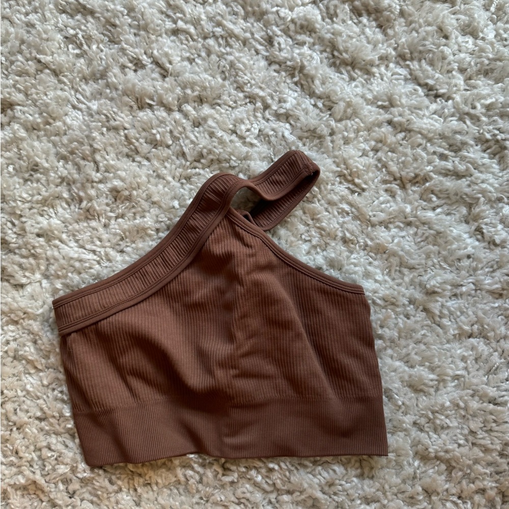 Brown 1 shoulder workout bra